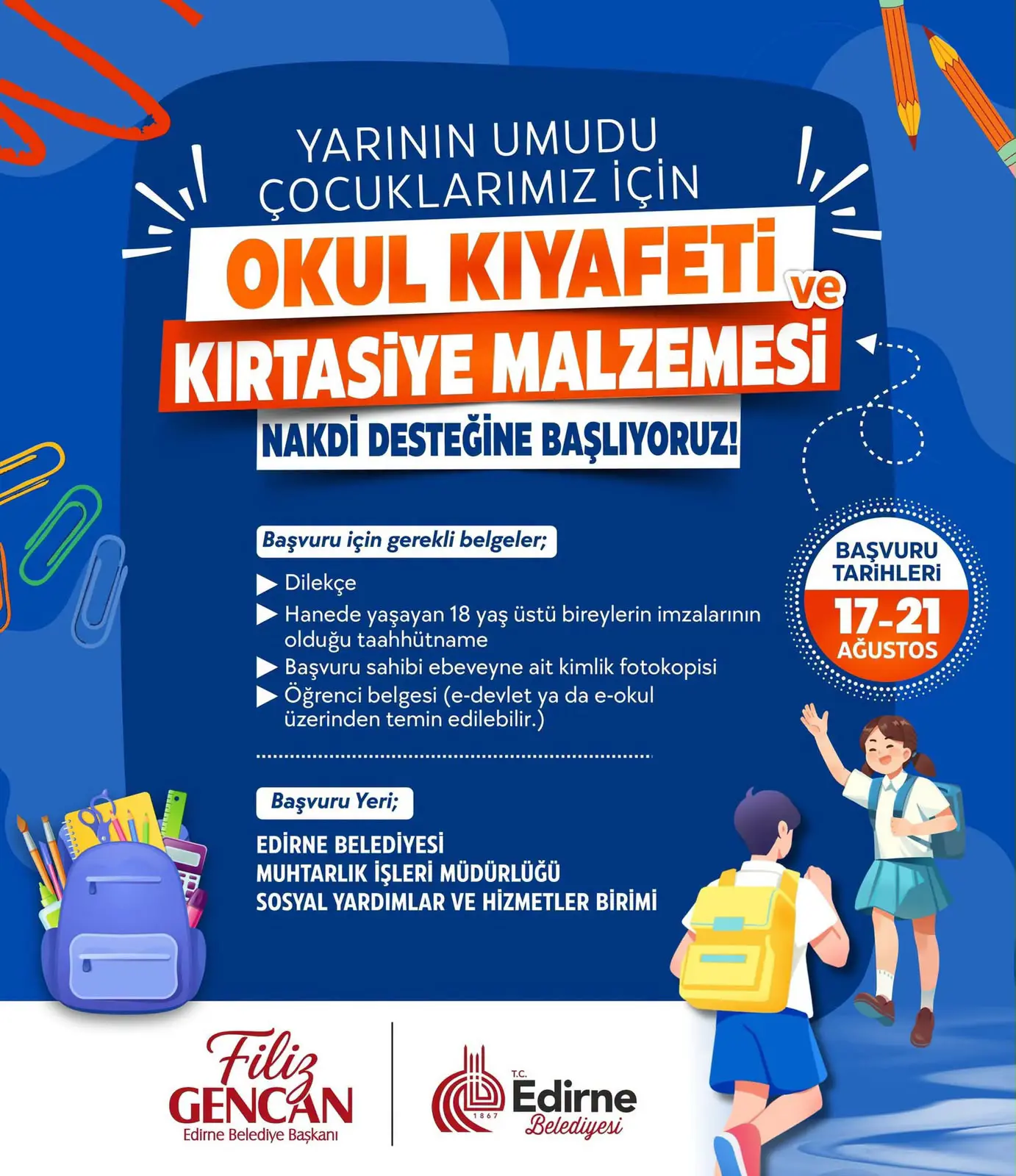EĞİTİM DESTEĞİNDE SON BAŞVURU 21 AĞUSTOS CUMA